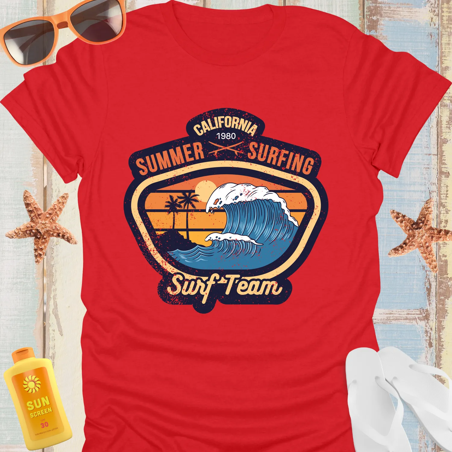 Vintage California Surf Team T-Shirt With Ocean Wave