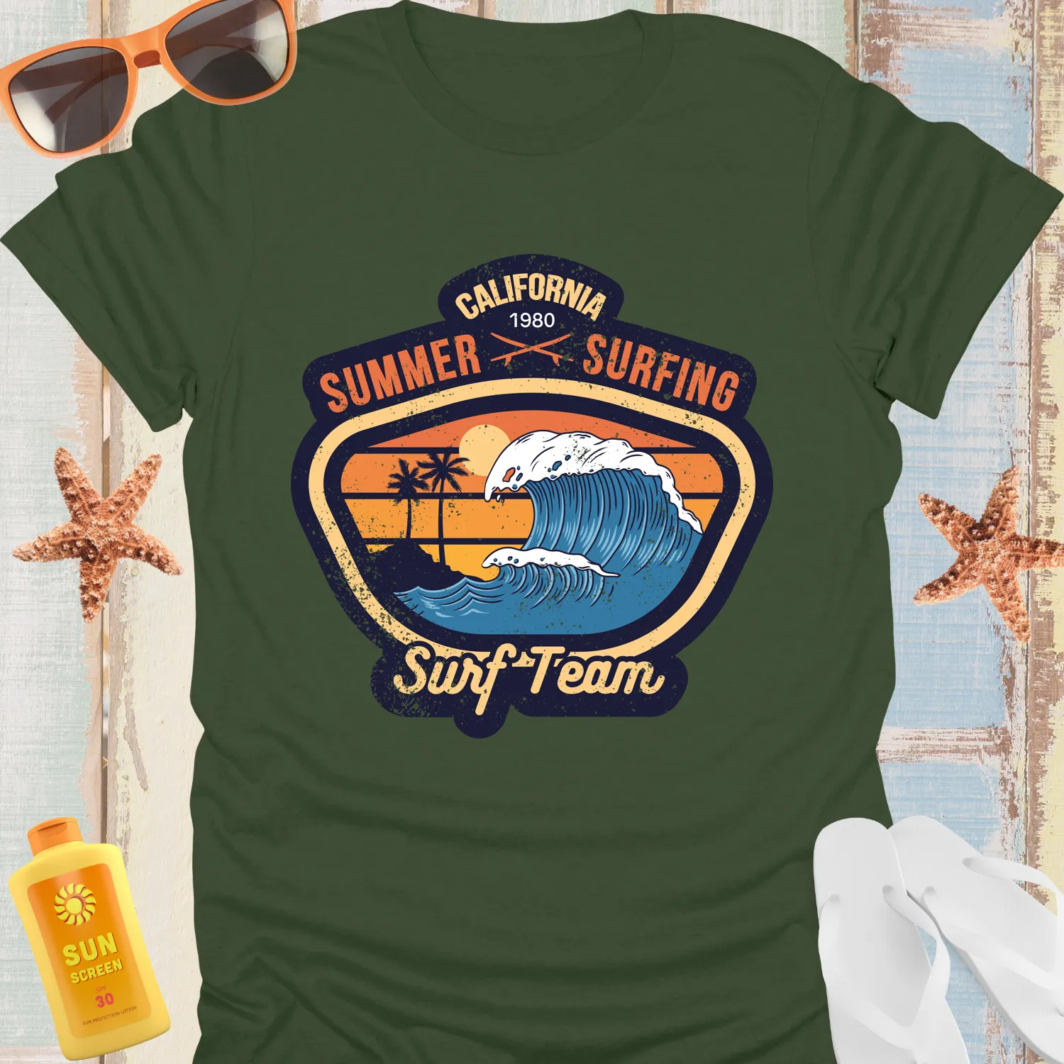Vintage California Surf Team T-Shirt With Ocean Wave