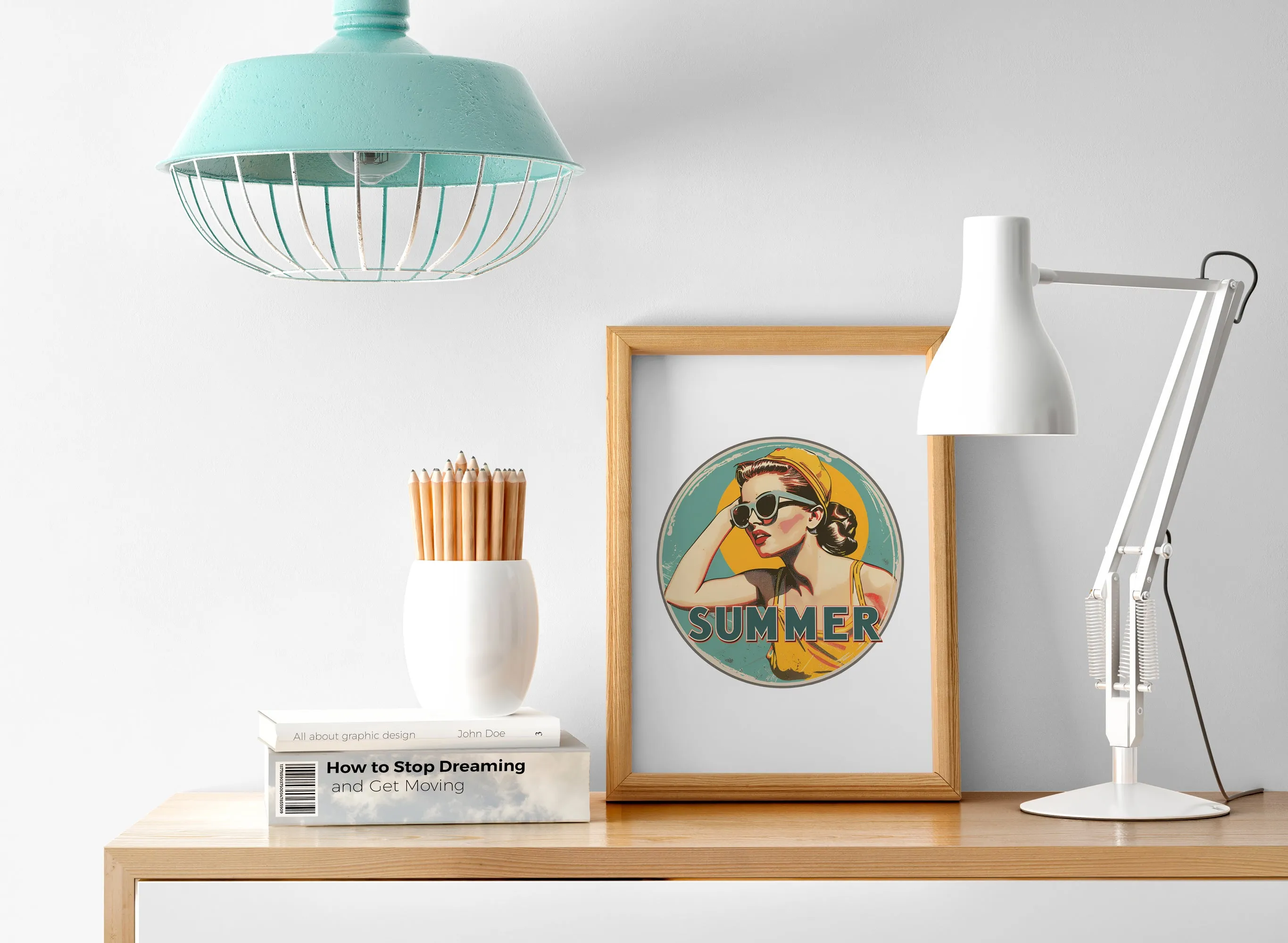 Vintage Island Vibes Summer Art Print – Retro Pin-Up Girl in Yellow Swimsuit, Multiple Sizes & Framing Options | Vintage Island Vibes Collection
