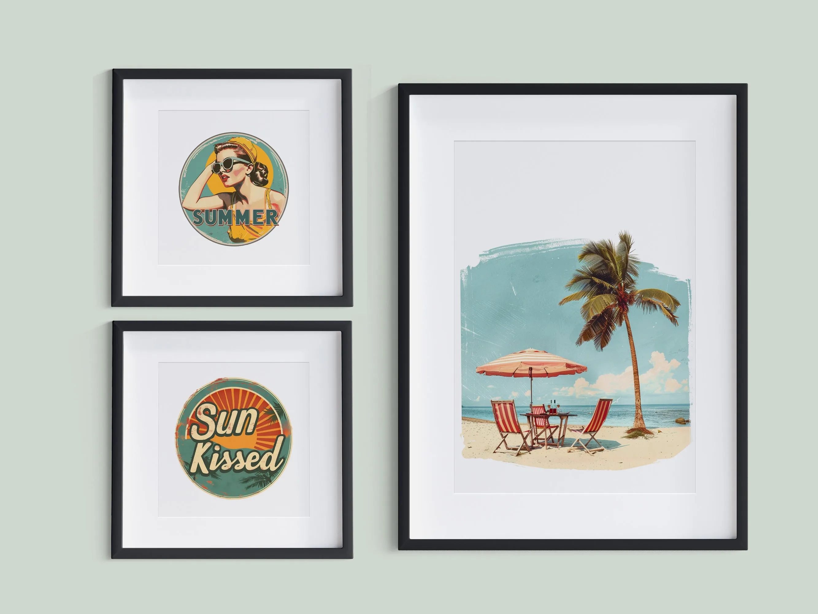 Vintage Island Vibes Summer Art Print – Retro Pin-Up Girl in Yellow Swimsuit, Multiple Sizes & Framing Options | Vintage Island Vibes Collection
