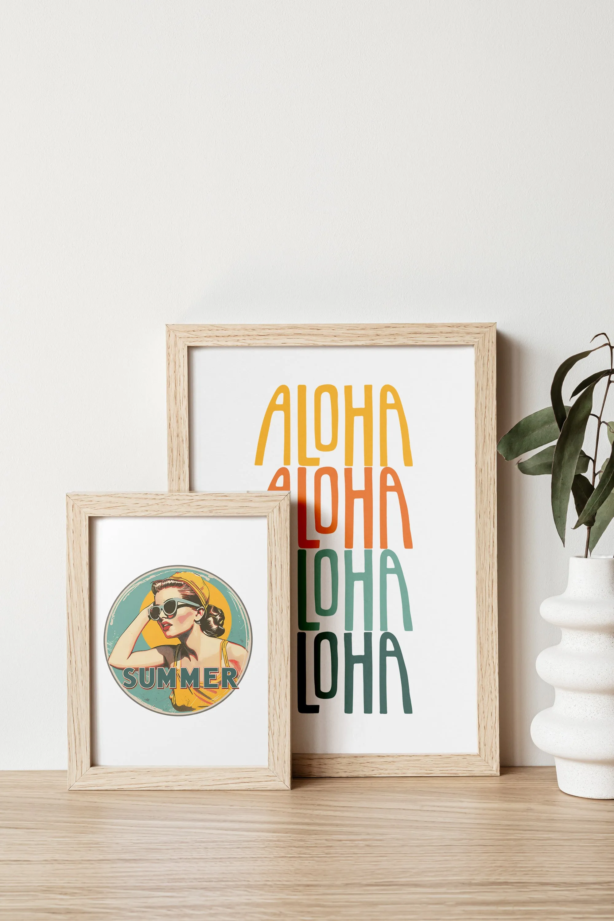 Vintage Island Vibes Summer Art Print – Retro Pin-Up Girl in Yellow Swimsuit, Multiple Sizes & Framing Options | Vintage Island Vibes Collection