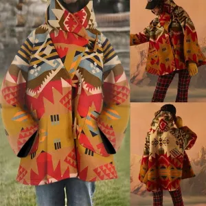 Vintage Retro AA Tribal Hooded Wool Coat