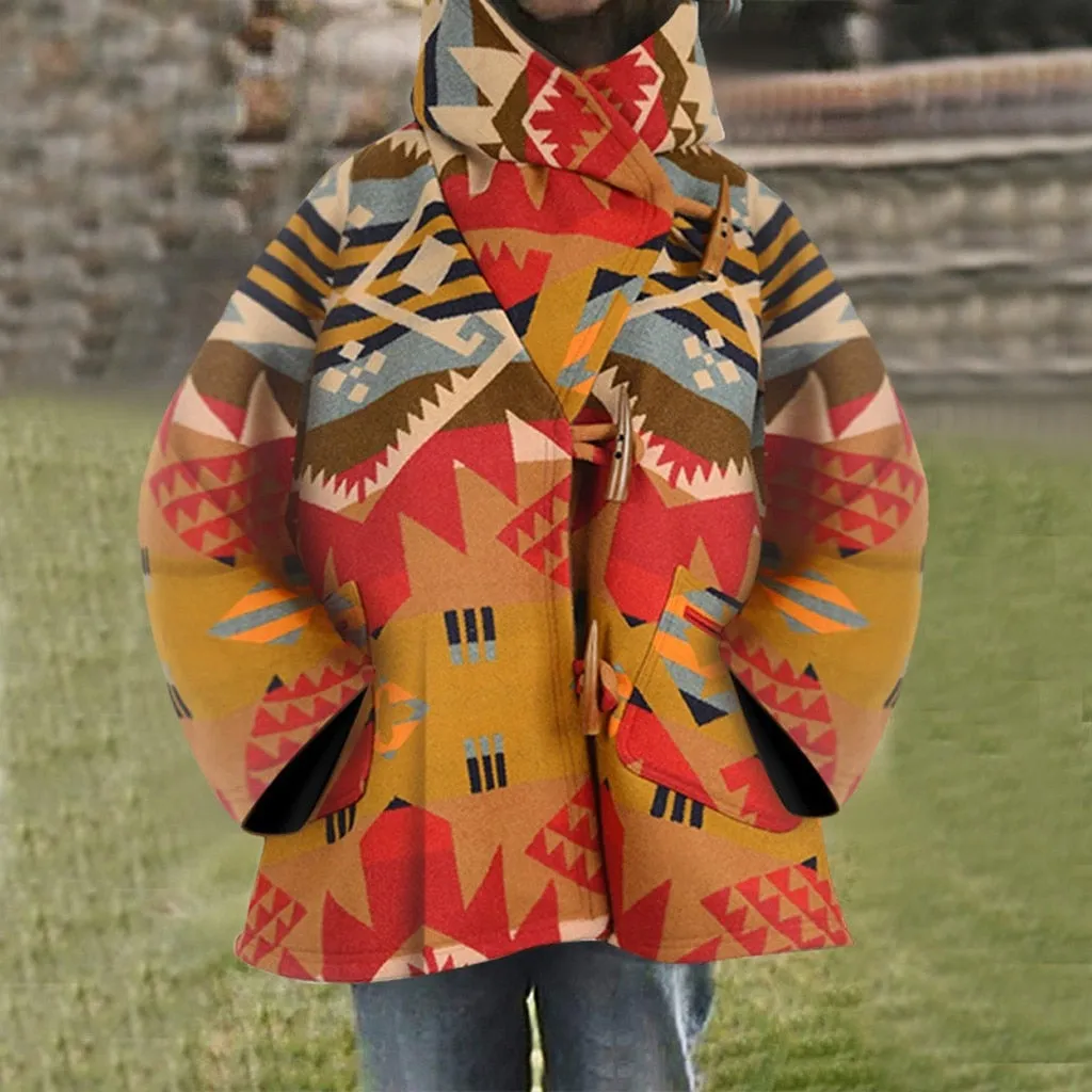 Vintage Retro AA Tribal Hooded Wool Coat