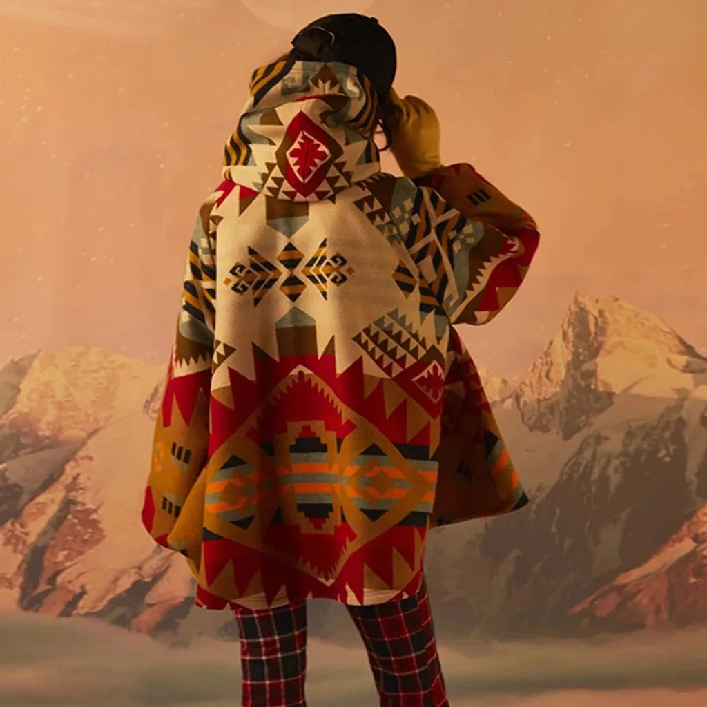 Vintage Retro AA Tribal Hooded Wool Coat
