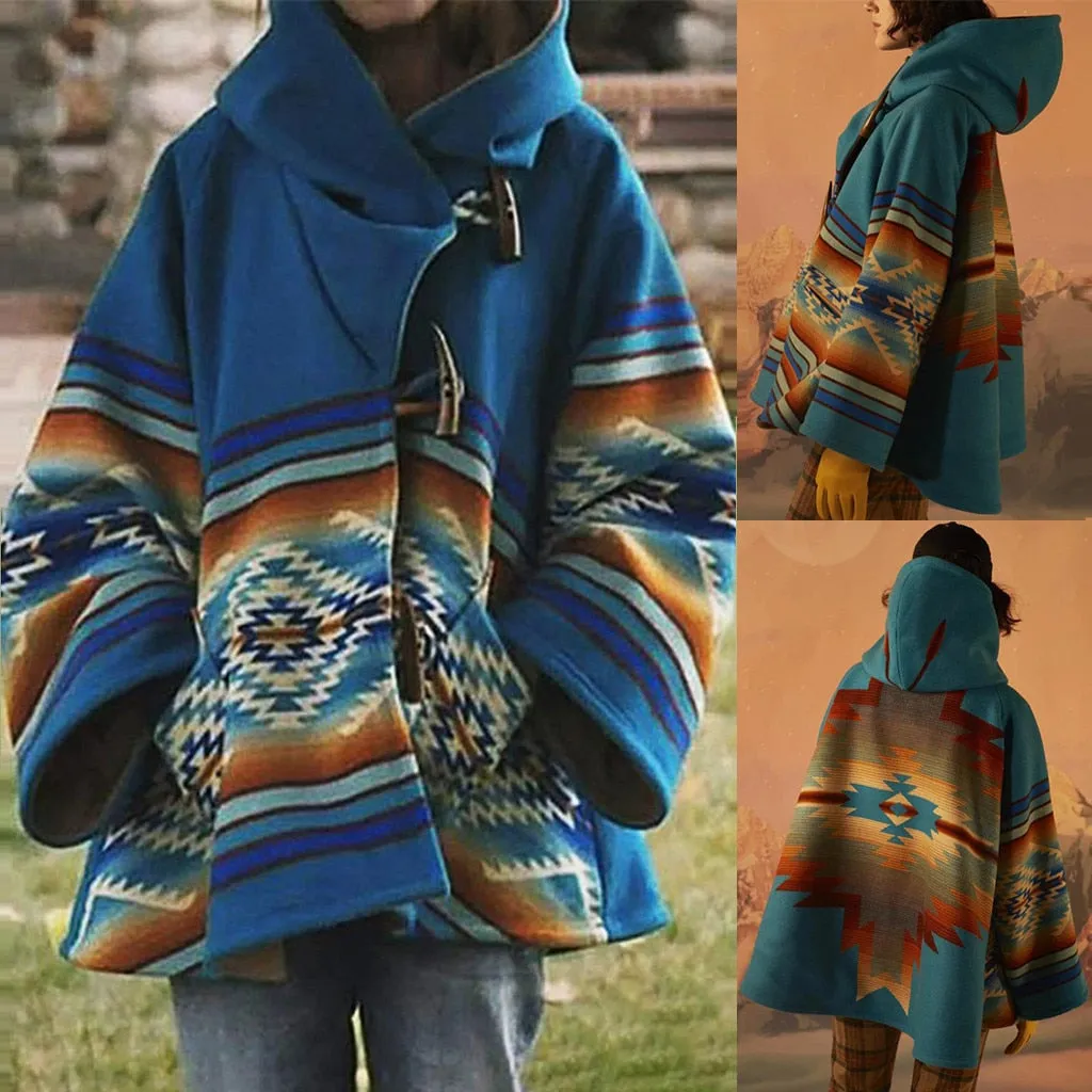 Vintage Retro NA Tribal Hooded Wool Coat