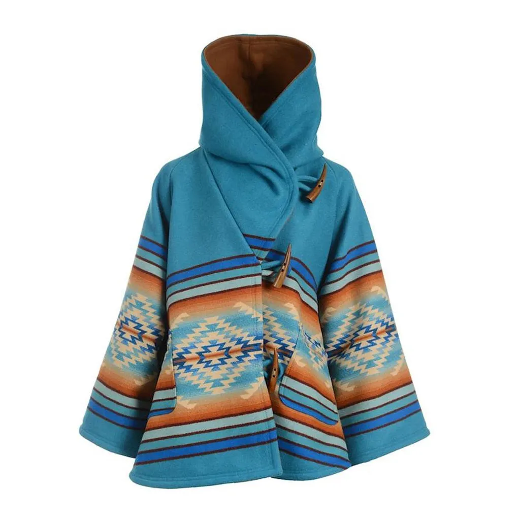 Vintage Retro NA Tribal Hooded Wool Coat