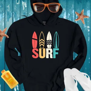 Vintage Surfboard Pattern Hoodie For Beach Lovers