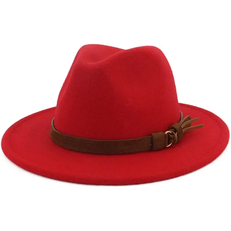 Vintage Wide Brim Fedora Hat With Belt Buckle