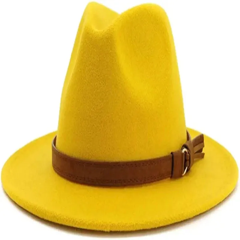Vintage Wide Brim Fedora Hat With Belt Buckle