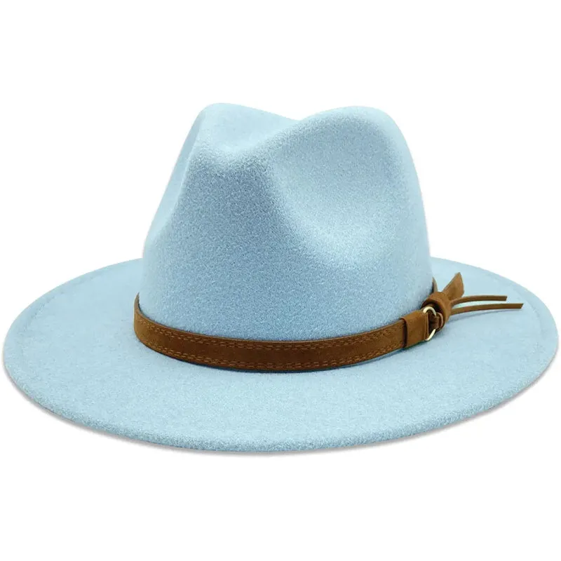 Vintage Wide Brim Fedora Hat With Belt Buckle