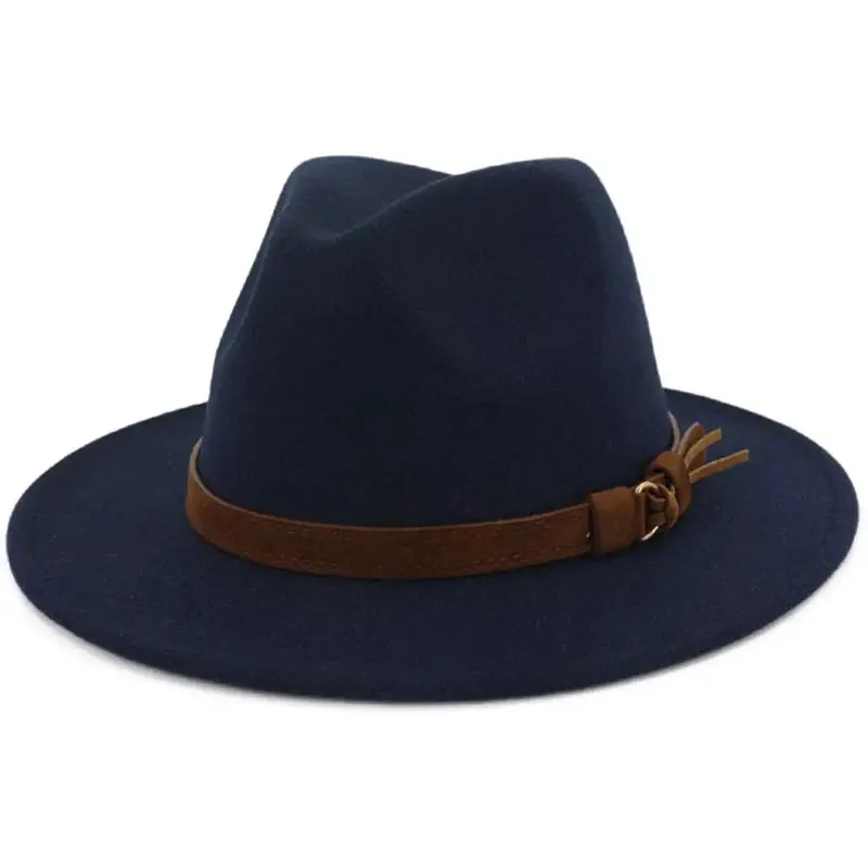 Vintage Wide Brim Fedora Hat With Belt Buckle