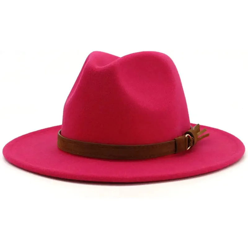 Vintage Wide Brim Fedora Hat With Belt Buckle