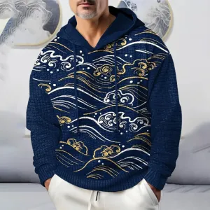 Waffle Fashion Retro Cloud Print Hoodie
