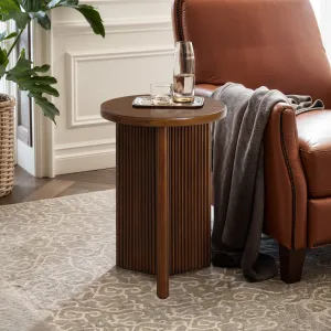 Walnut finish round wood side table