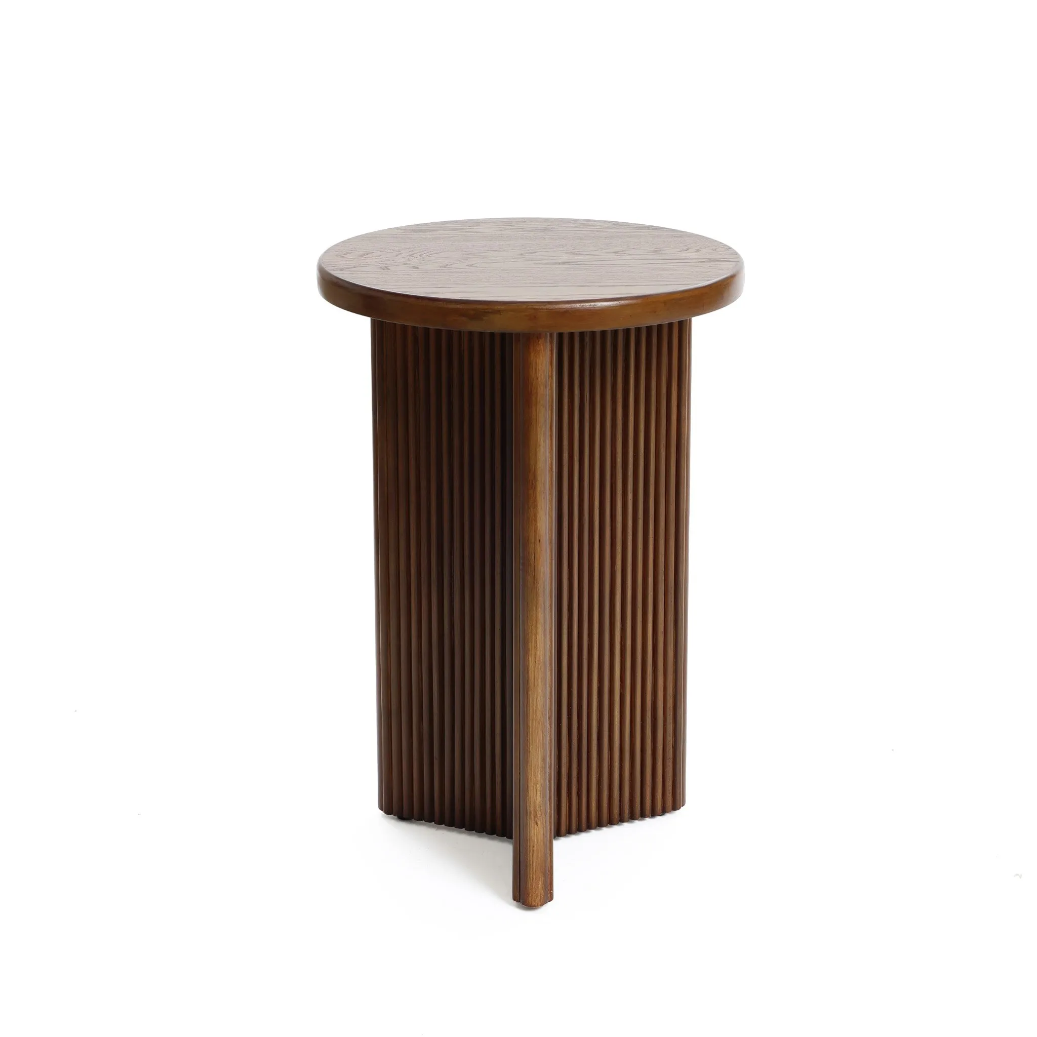 Walnut finish round wood side table