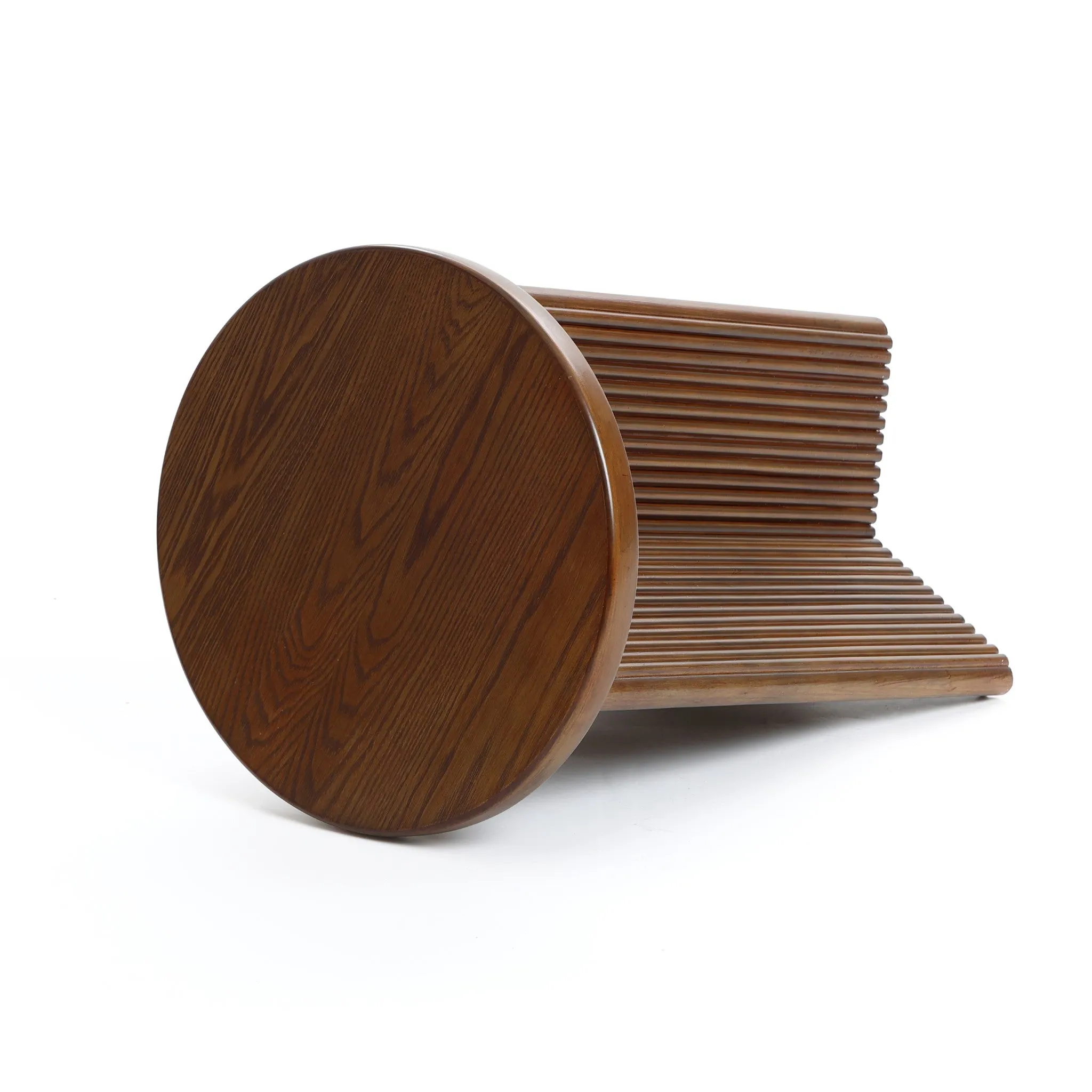 Walnut finish round wood side table