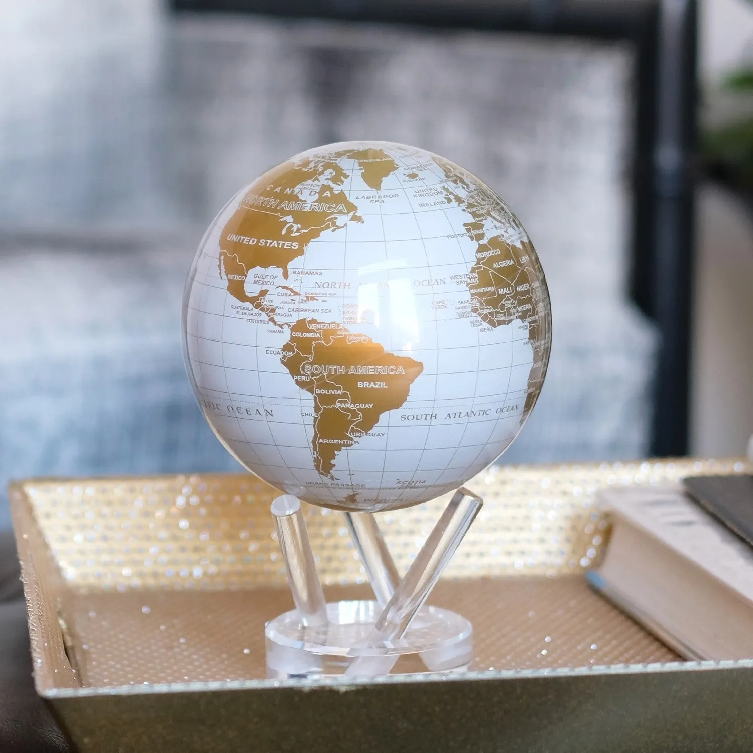 WHITE AND GOLD MOVA GLOBE 6"