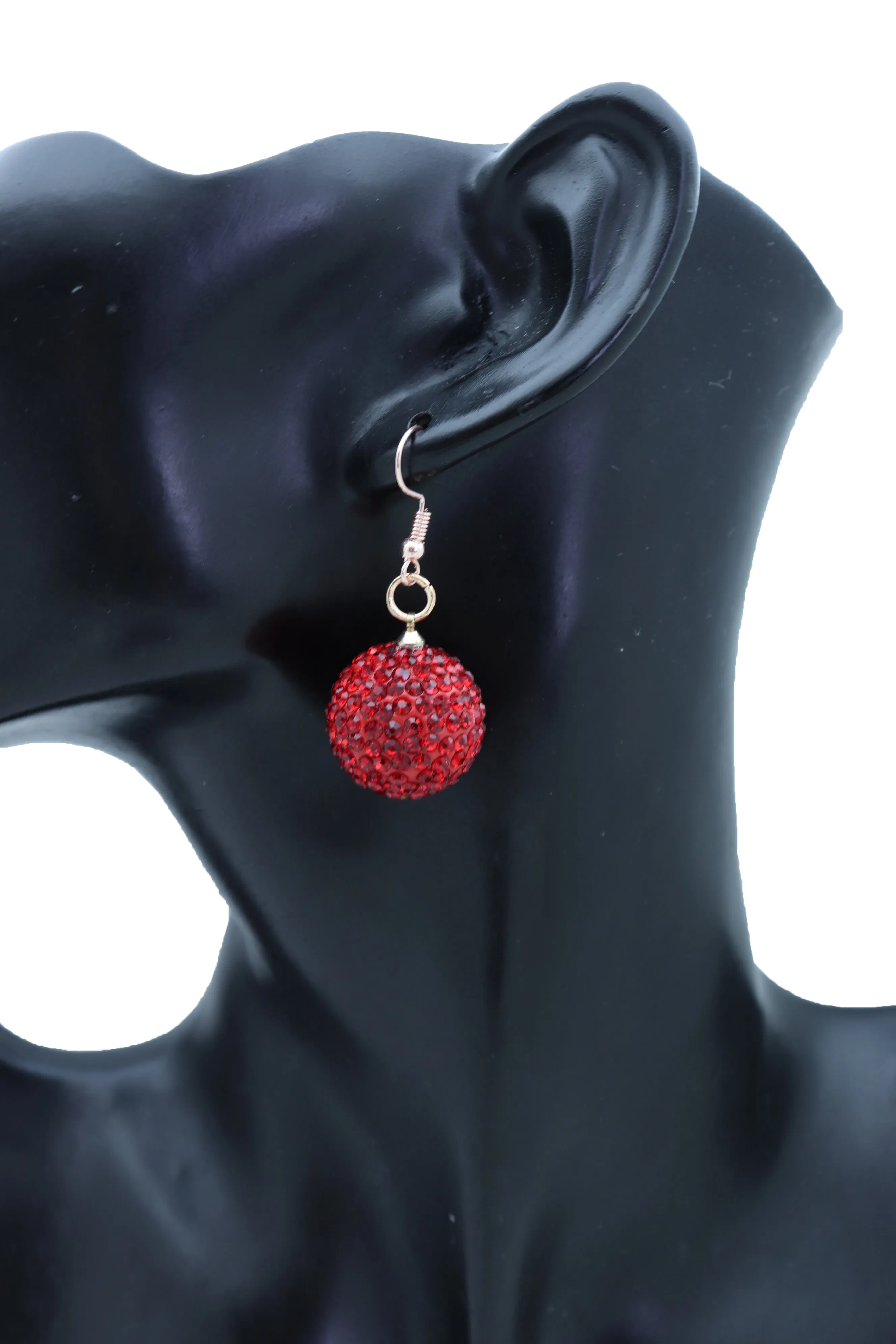 Women Earrings Set Hook 80's Disco Mini Hot Red Color Bling Ball Night Club Stylish Look
