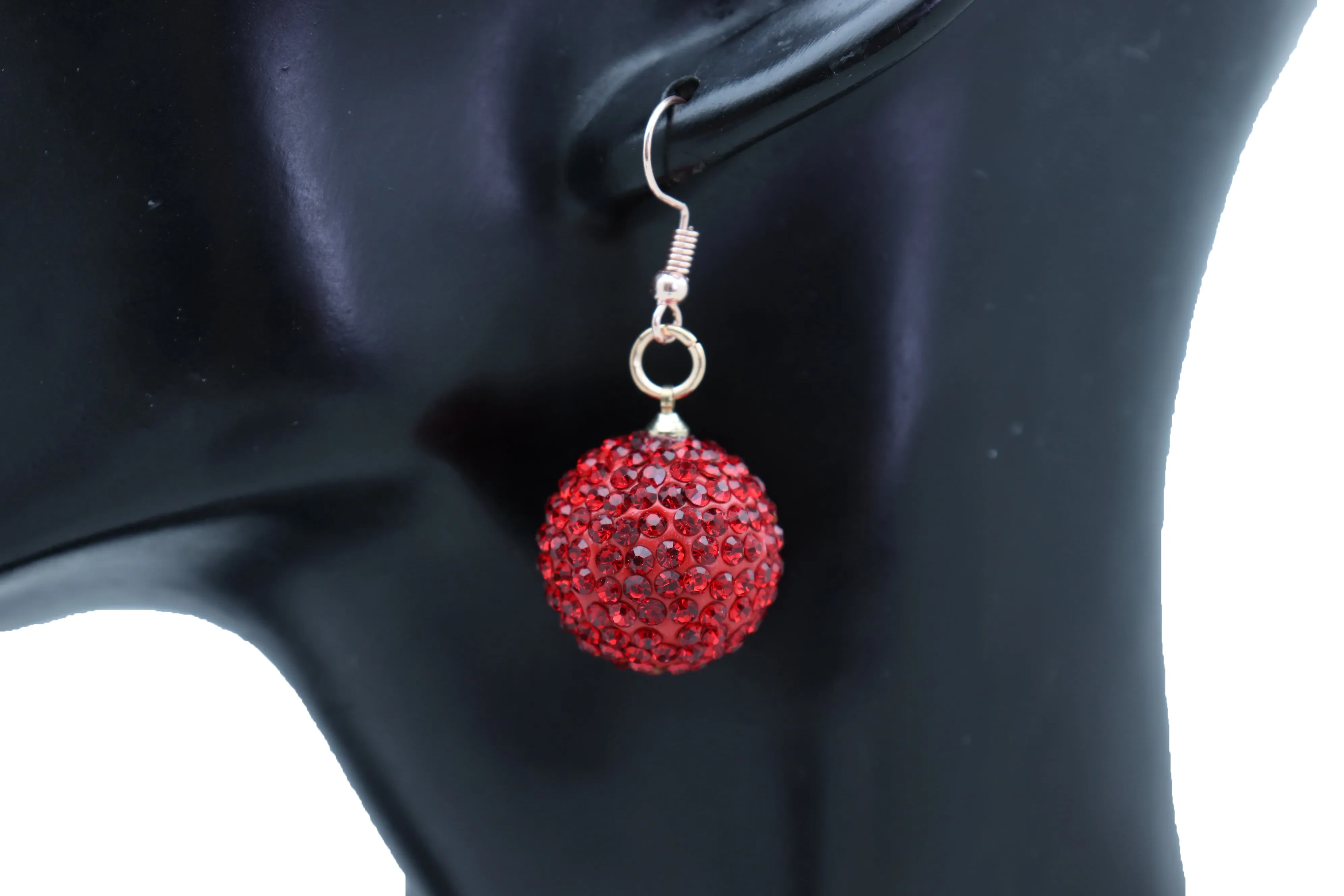 Women Earrings Set Hook 80's Disco Mini Hot Red Color Bling Ball Night Club Stylish Look