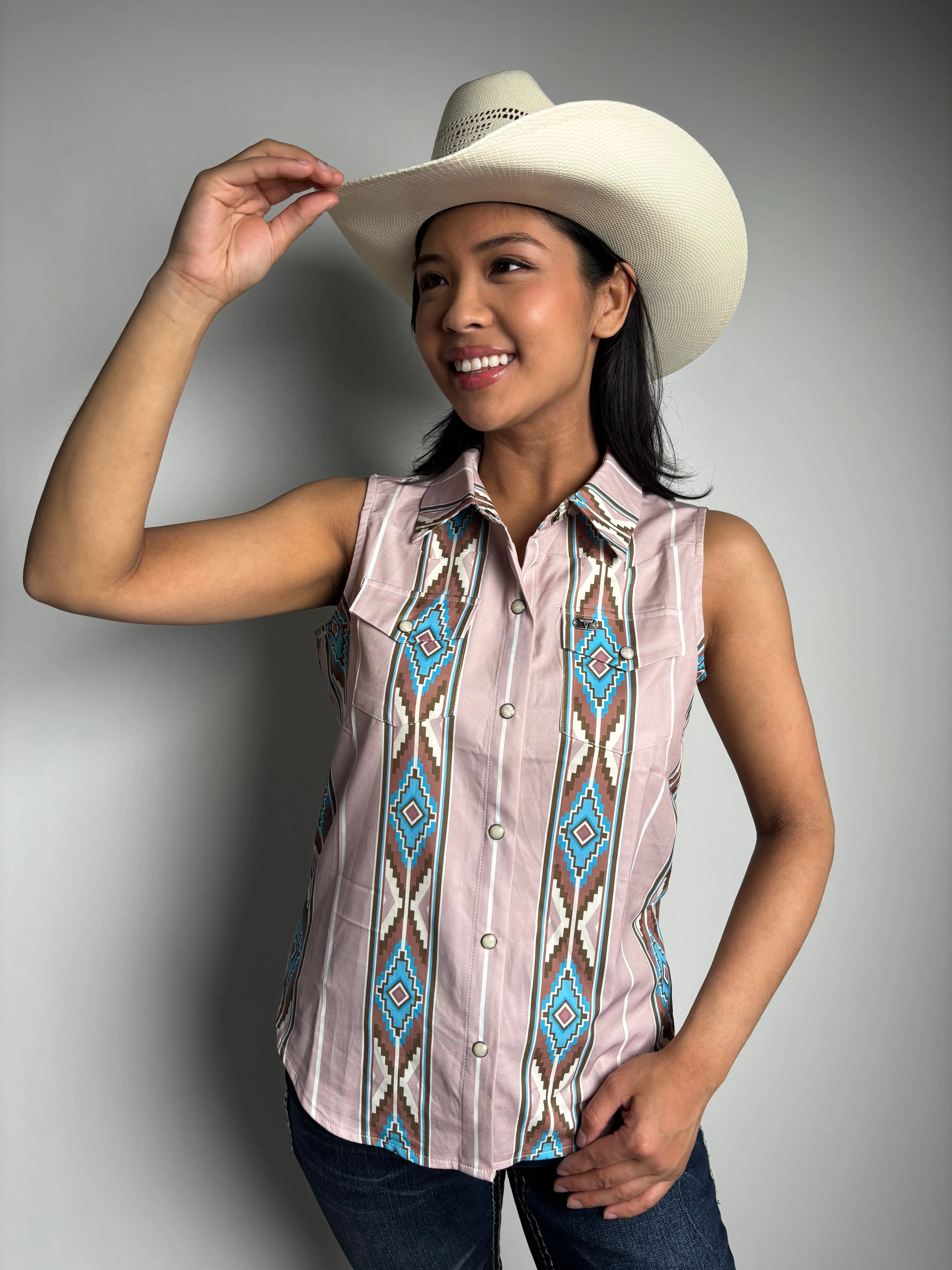 Women's Aztec Retro 90s Printed Sleeveless Shirt - Lucky & Blessed