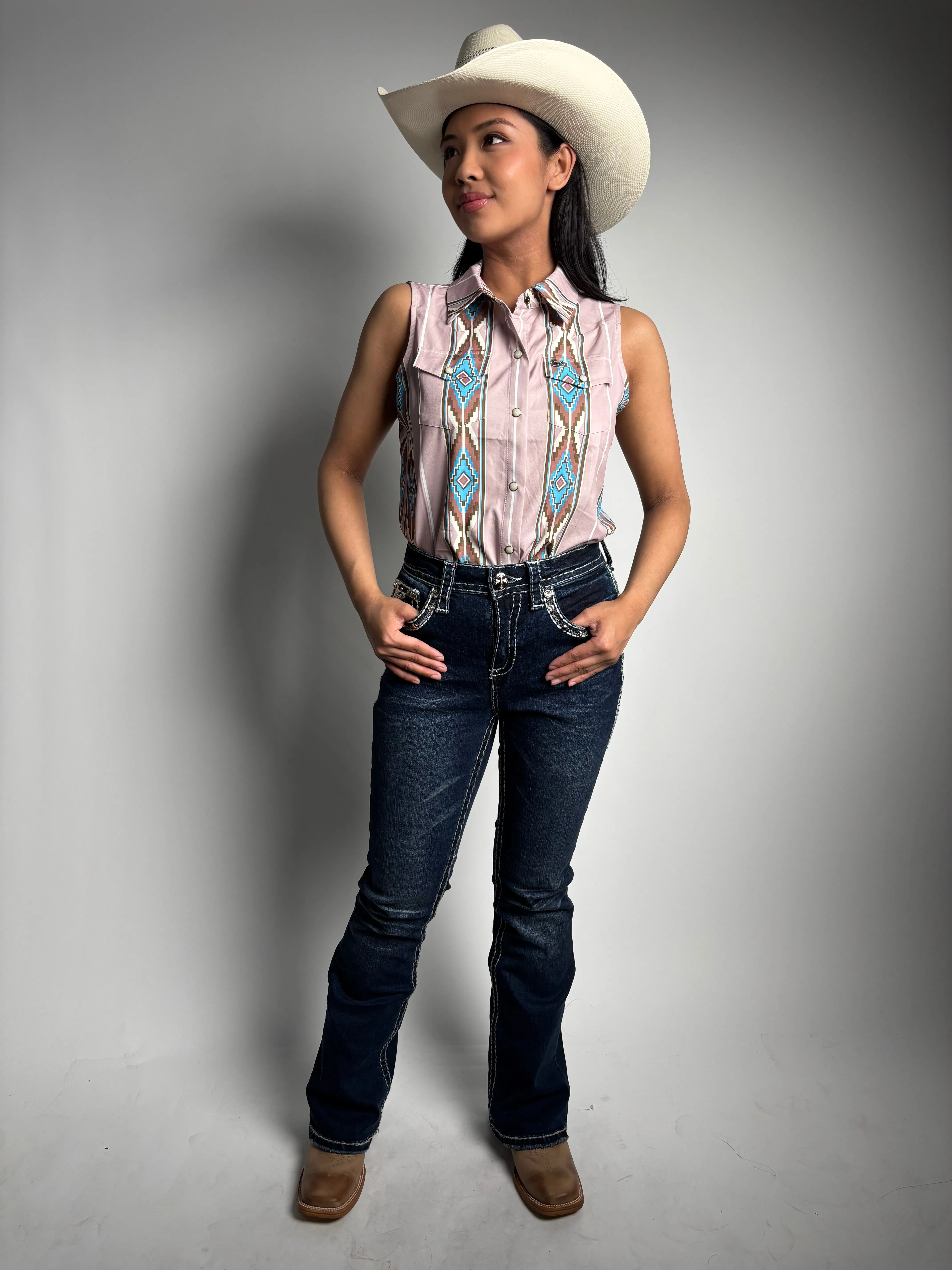 Women's Aztec Retro 90s Printed Sleeveless Shirt - Lucky & Blessed