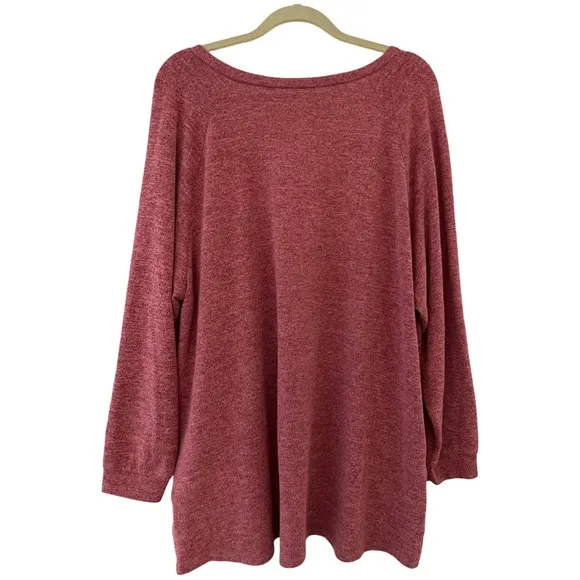 Women’s Plus Size Light Red V-Neck Sweater with Pockets