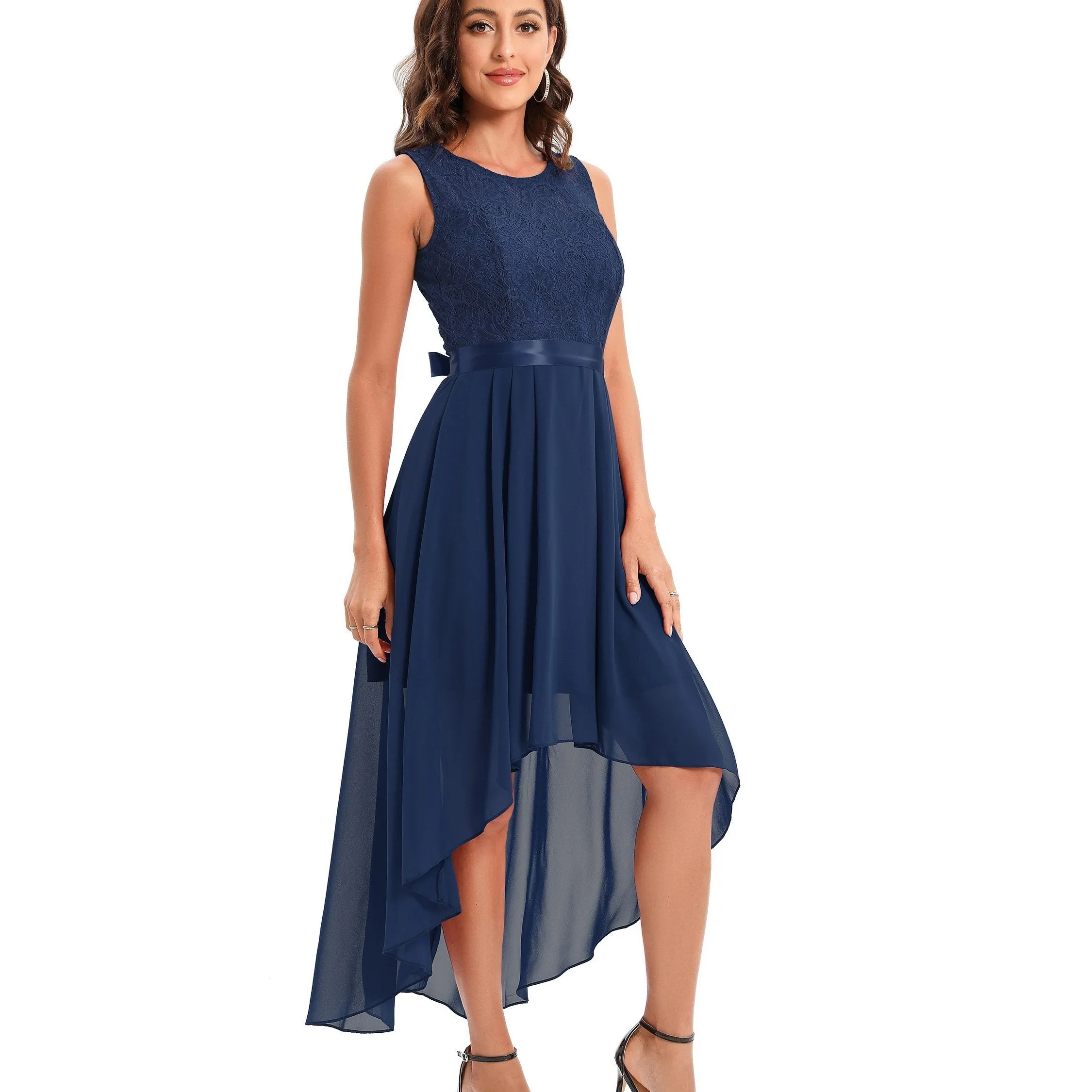 Women's Retro Lace Maxi Dress with Bow Belt