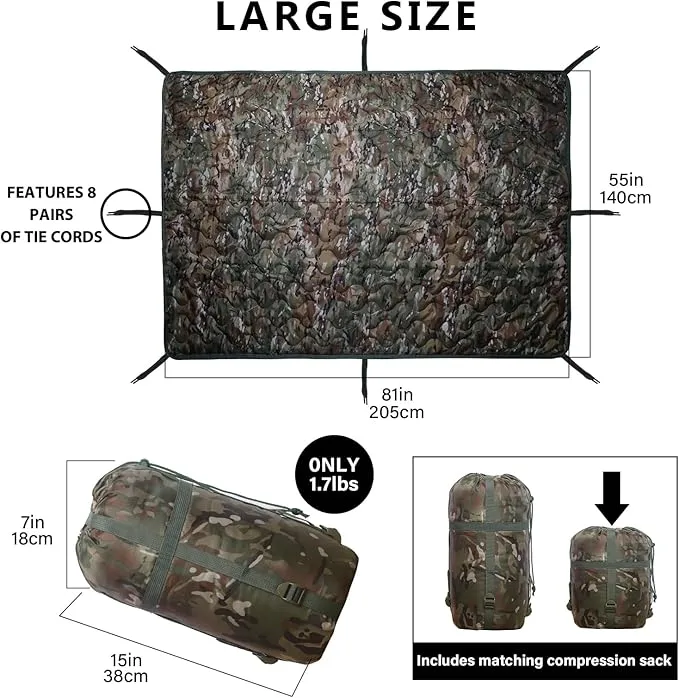 Woobie Blanket, Army Poncho Liner with Zipper, Military Sleeping Bag, with A Compression Carrying Bag, for Hiking, Camping, Outdoor Survival