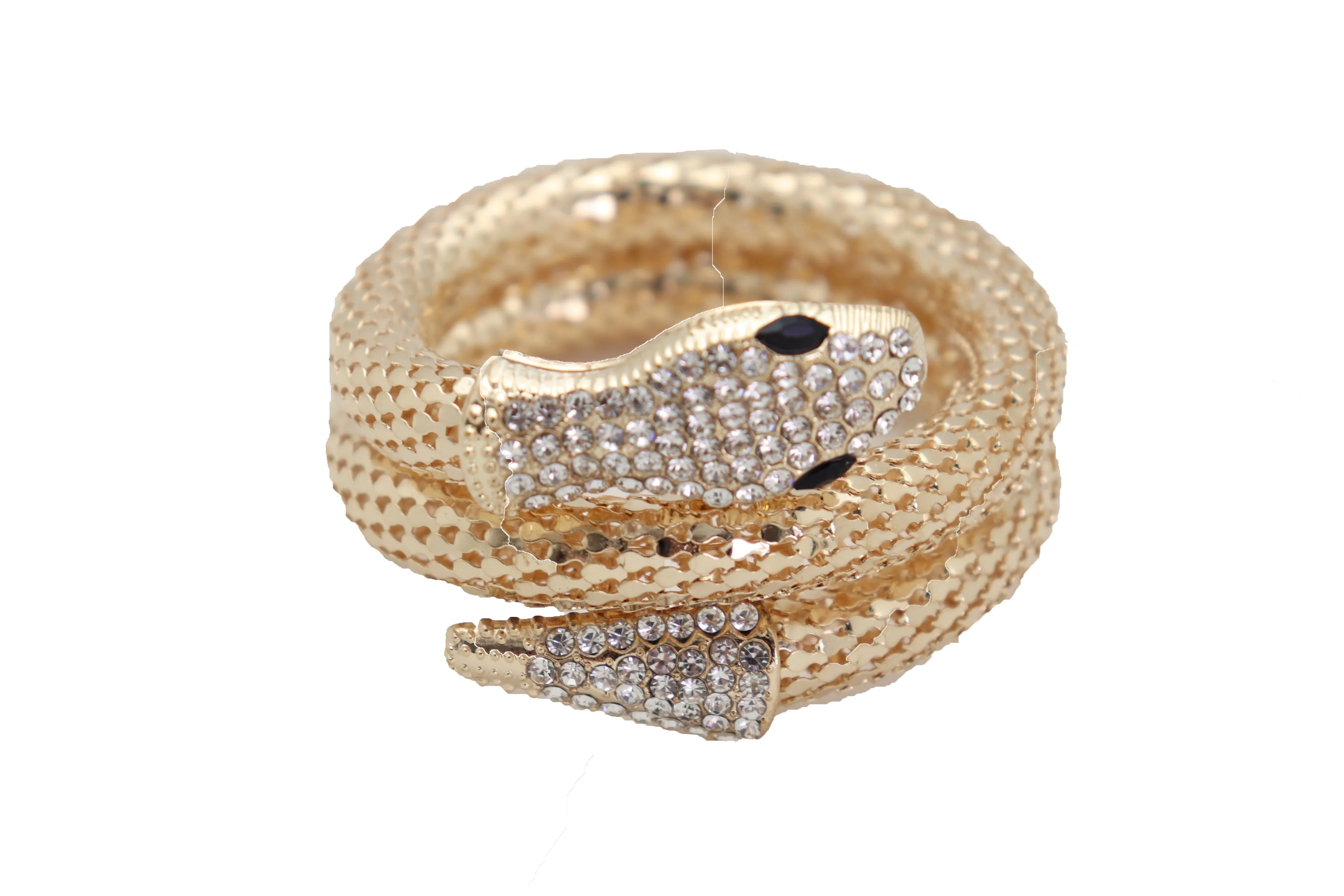 Wrist Bangle Bracelet Gold Metal Wrap Around Snake Bling