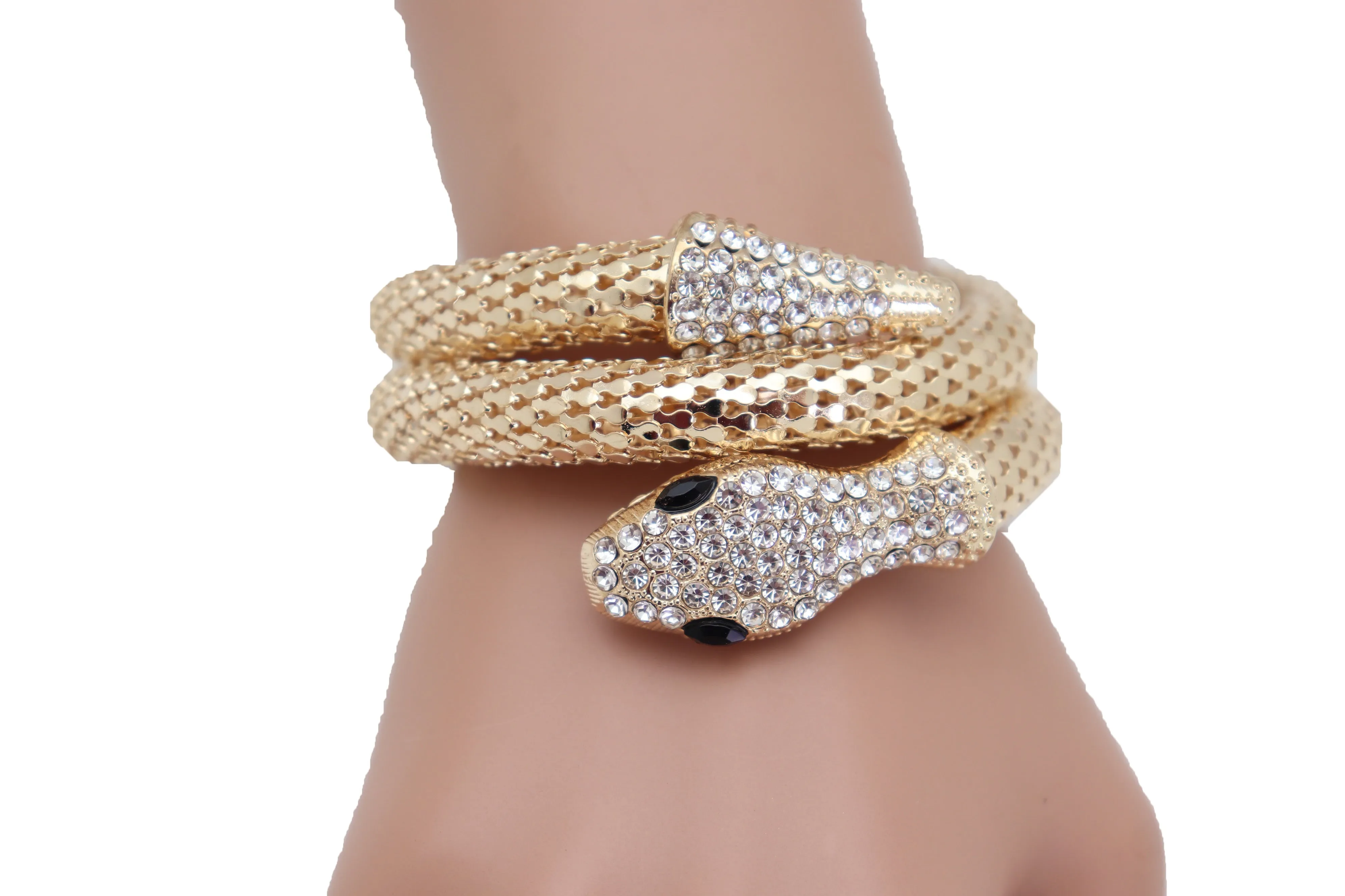 Wrist Bangle Bracelet Gold Metal Wrap Around Snake Bling
