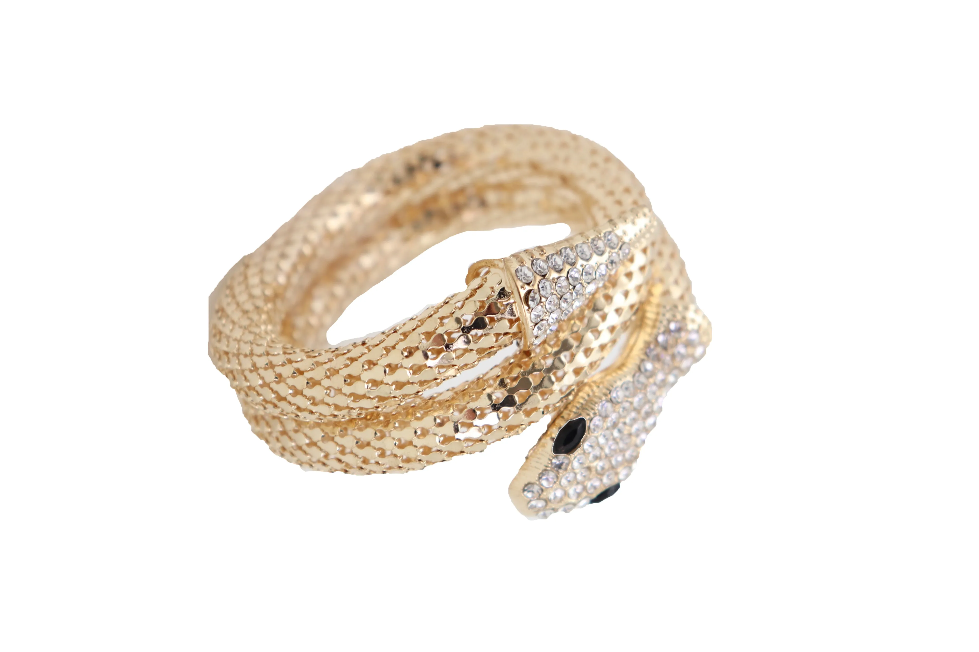 Wrist Bangle Bracelet Gold Metal Wrap Around Snake Bling