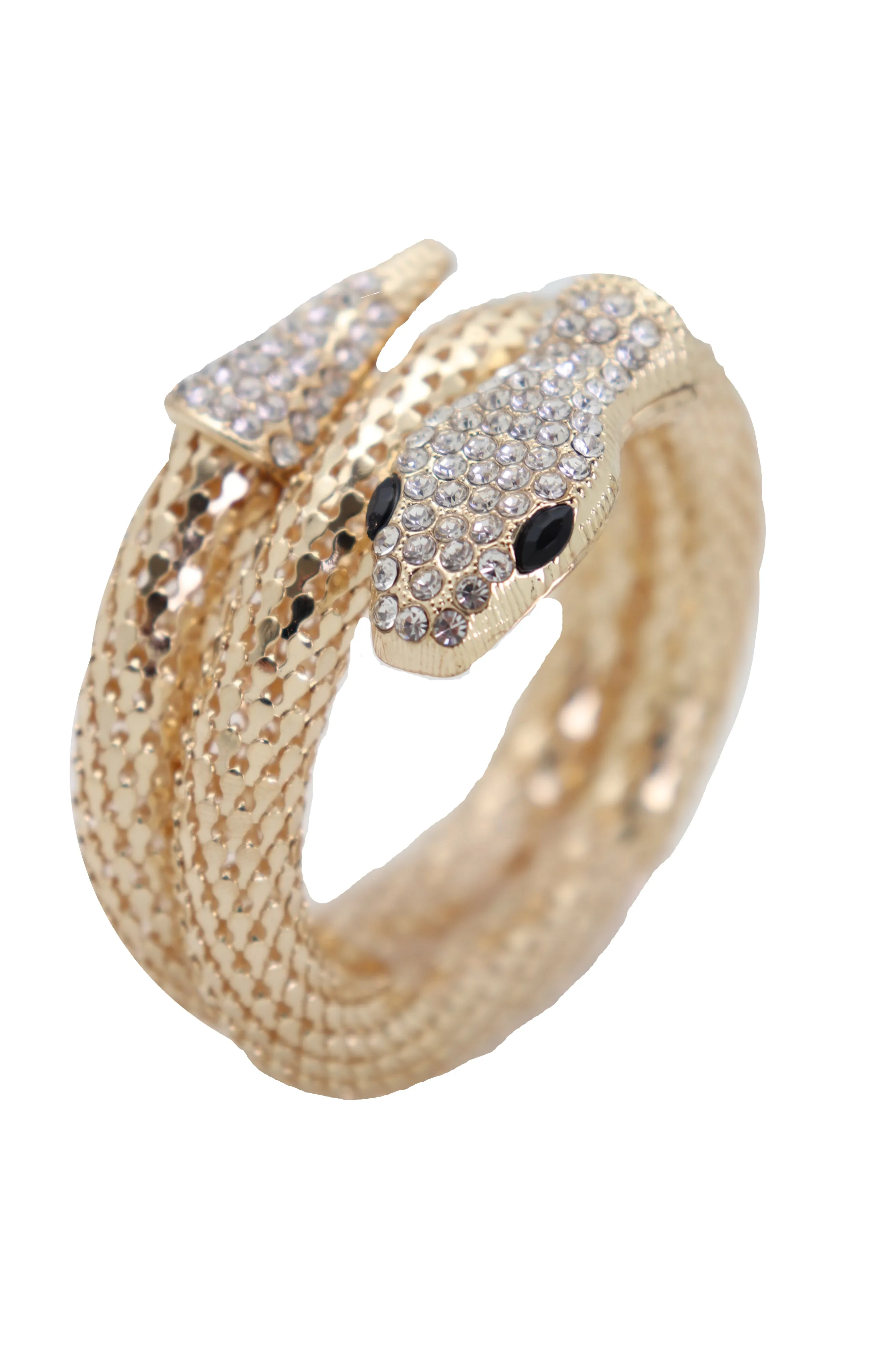 Wrist Bangle Bracelet Gold Metal Wrap Around Snake Bling