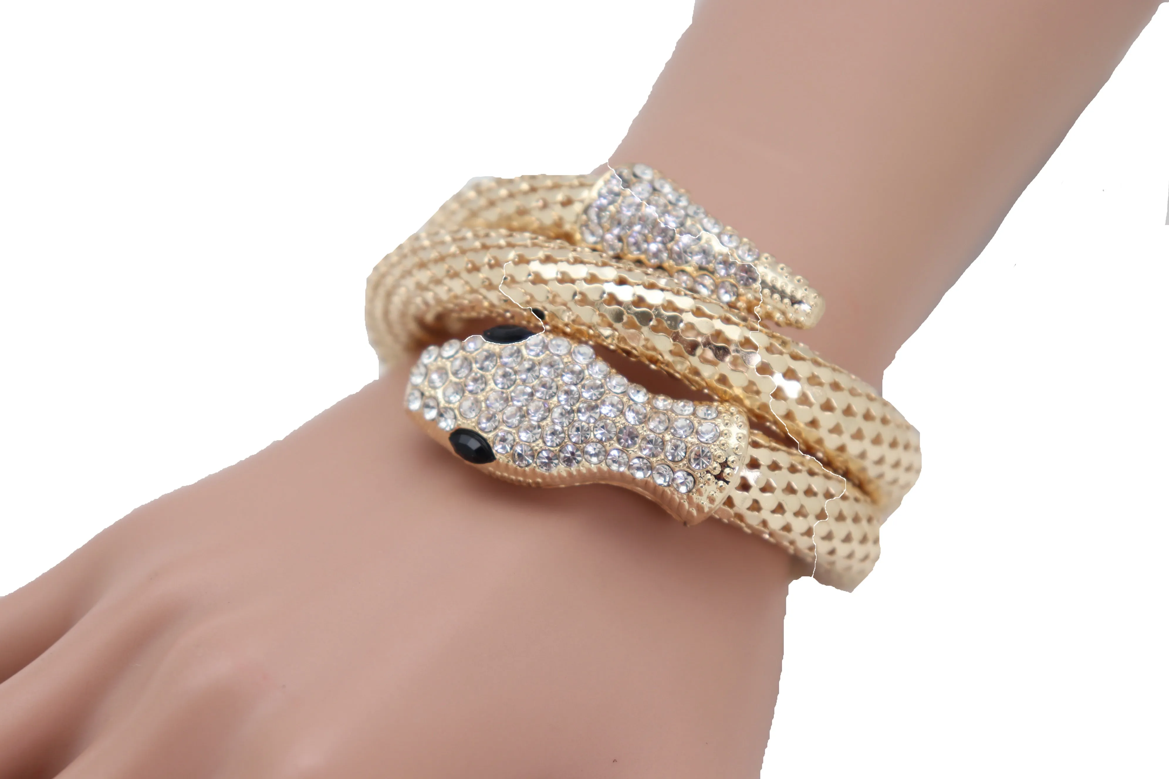Wrist Bangle Bracelet Gold Metal Wrap Around Snake Bling