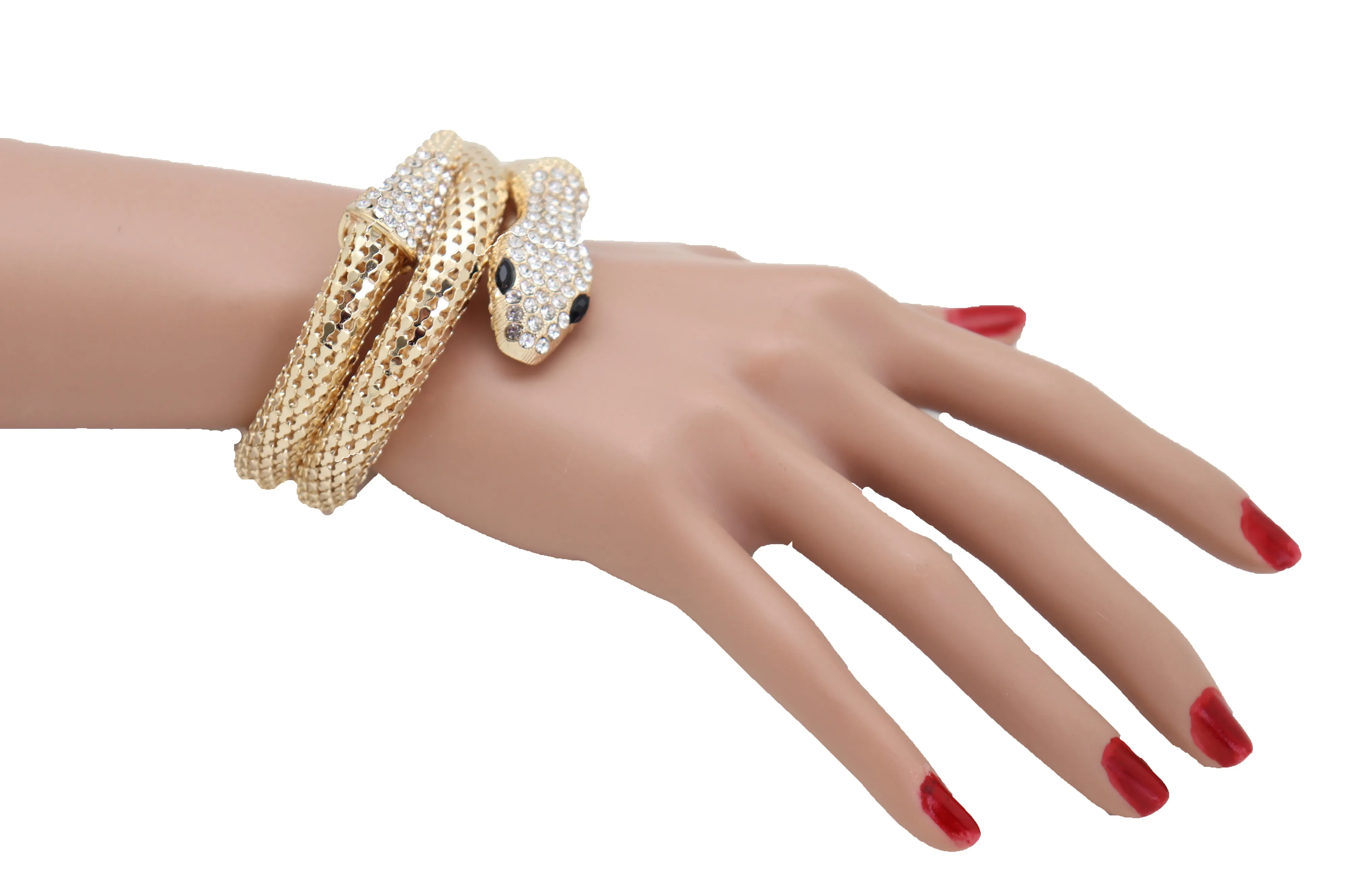 Wrist Bangle Bracelet Gold Metal Wrap Around Snake Bling