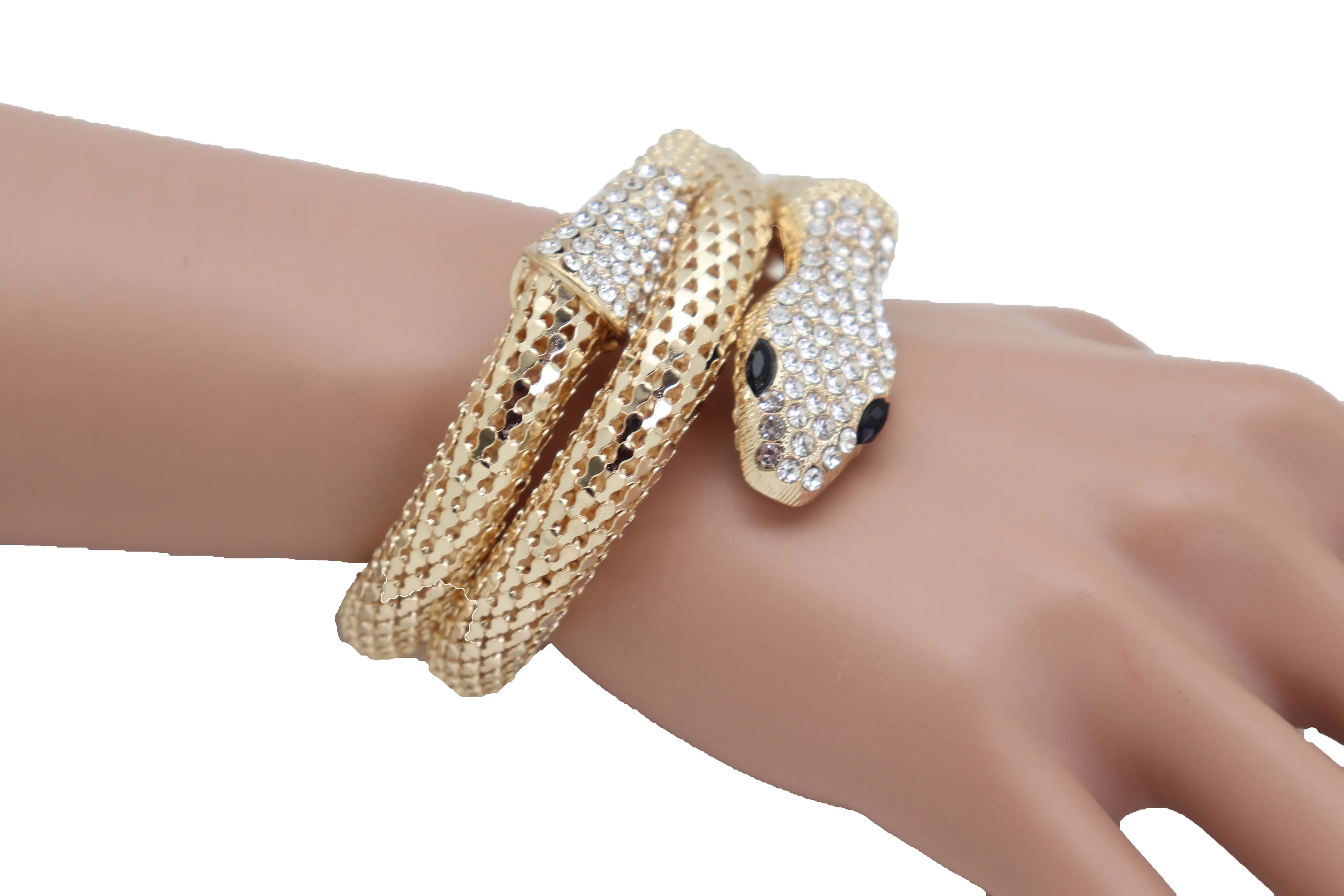 Wrist Bangle Bracelet Gold Metal Wrap Around Snake Bling