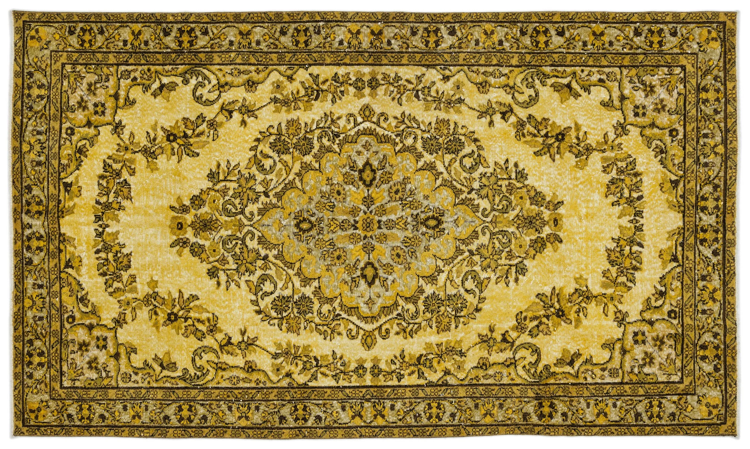 Yellow Over Dyed Rug | Traditional Desing Rug | Turkish Rug | Hand Weaving Rug  | Bedroom Rug | Wool Rug | Vintage Rug | Retro Rug | Patterned Rug | Naturel Rug  | Boho Rug I 5'7'' x 9'7'' ft 170 x 293 cm