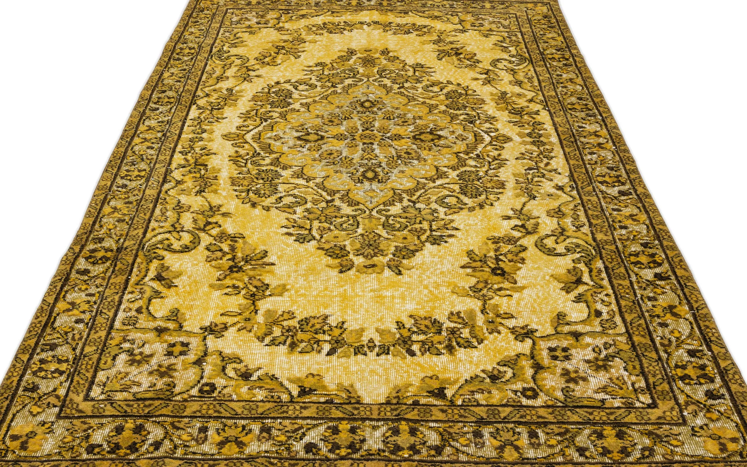 Yellow Over Dyed Rug | Traditional Desing Rug | Turkish Rug | Hand Weaving Rug  | Bedroom Rug | Wool Rug | Vintage Rug | Retro Rug | Patterned Rug | Naturel Rug  | Boho Rug I 5'7'' x 9'7'' ft 170 x 293 cm