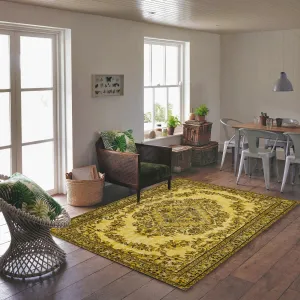 Yellow Over Dyed Rug | Traditional Desing Rug | Turkish Rug | Hand Weaving Rug  | Bedroom Rug | Wool Rug | Vintage Rug | Retro Rug | Patterned Rug | Naturel Rug  | Boho Rug I 5'7'' x 9'7'' ft 170 x 293 cm