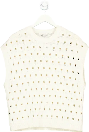 Zara White Cut-Out Knit Sleeveless Sweater UK S