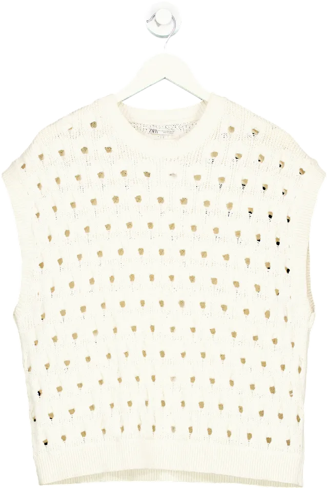 Zara White Cut-Out Knit Sleeveless Sweater UK S