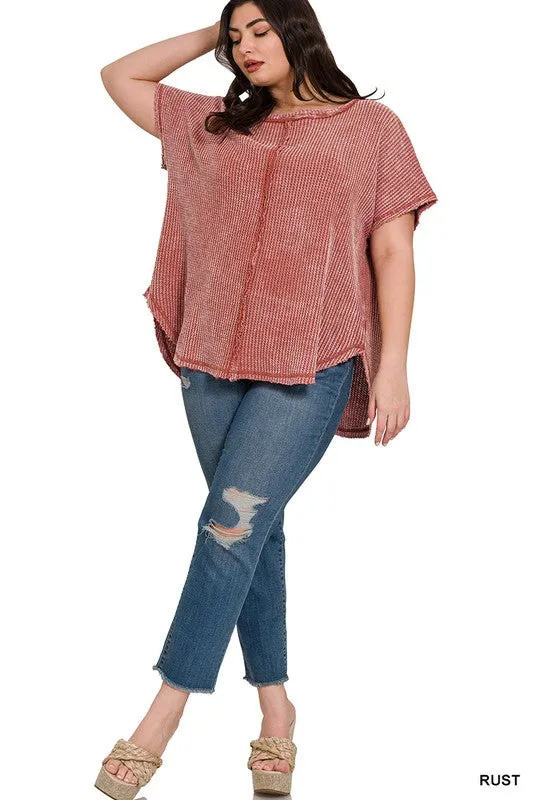 ZENANA Plus Washed Baby Waffle Short Sleeve Top