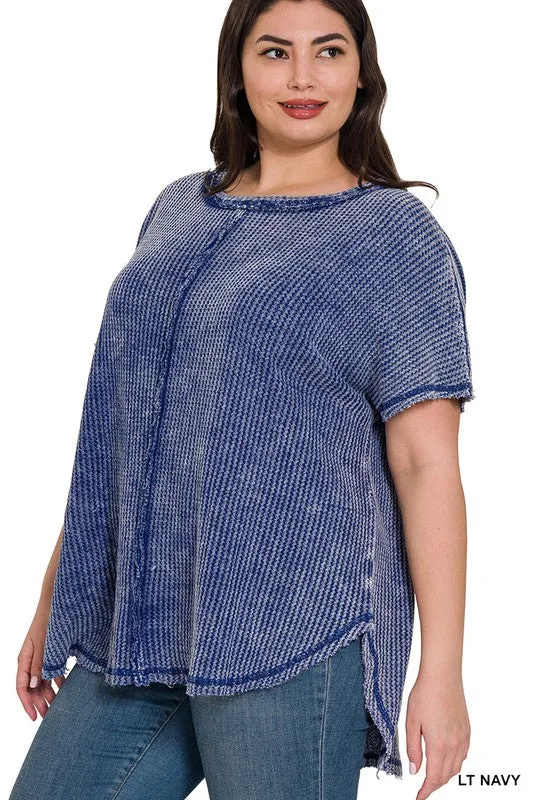 ZENANA Plus Washed Baby Waffle Short Sleeve Top