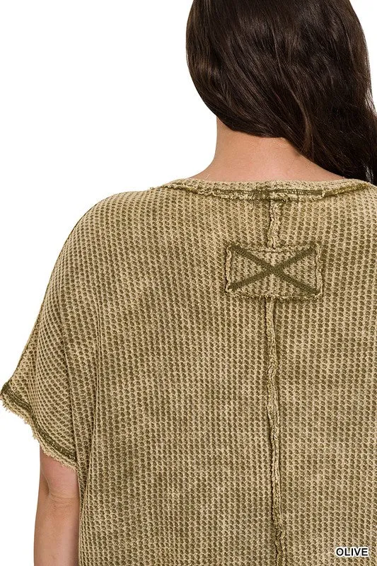 ZENANA Plus Washed Baby Waffle Short Sleeve Top