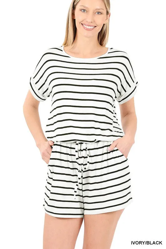 ZENANA Stripe Romper with Pockets