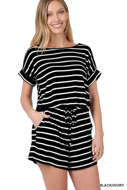 ZENANA Stripe Romper with Pockets