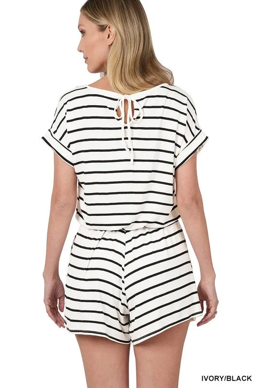 ZENANA Stripe Romper with Pockets