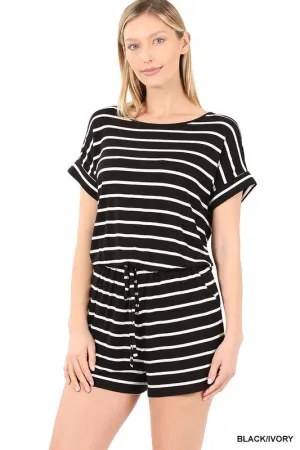 ZENANA Stripe Romper with Pockets