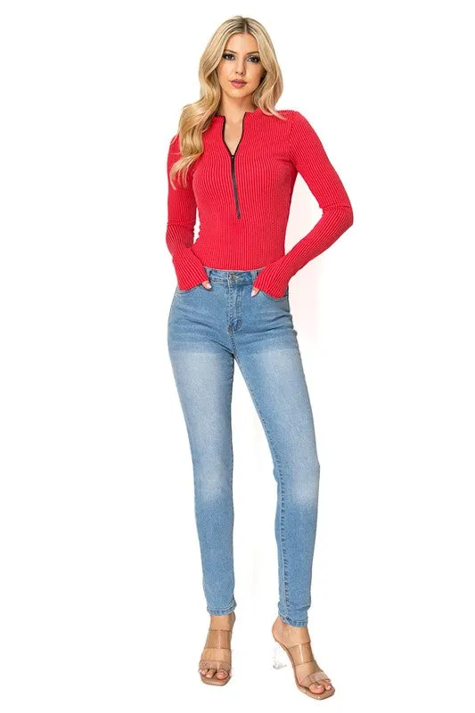 ZIp-Up Rib Bodysuit